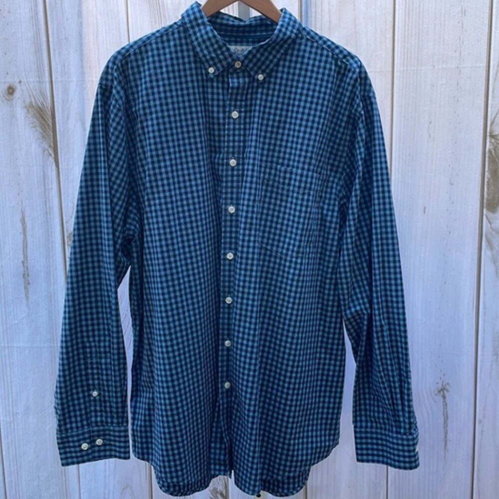 Men's Croft & Barrow Button Down Casual Long Sleeve Shirt Navy Blue Gingham XXL